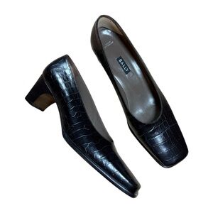 BALLY Black Leather Croc-Embossed Heels Women’s Shoes - US Size 8 - EUC